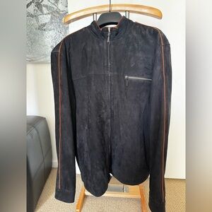Men's Black Suede Jacket with Orange Accents